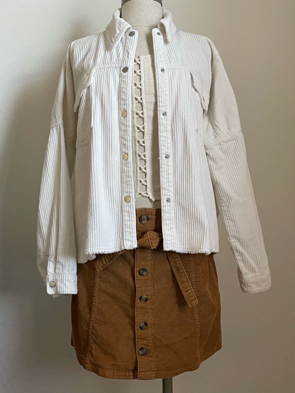Zara Off-White Corduroy Button-Front Jacket